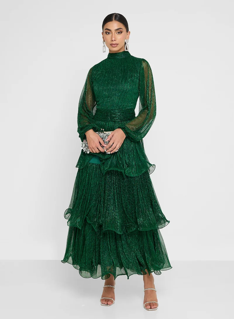 جولدن ابل Metallic Layer Puff Sleeve Dress