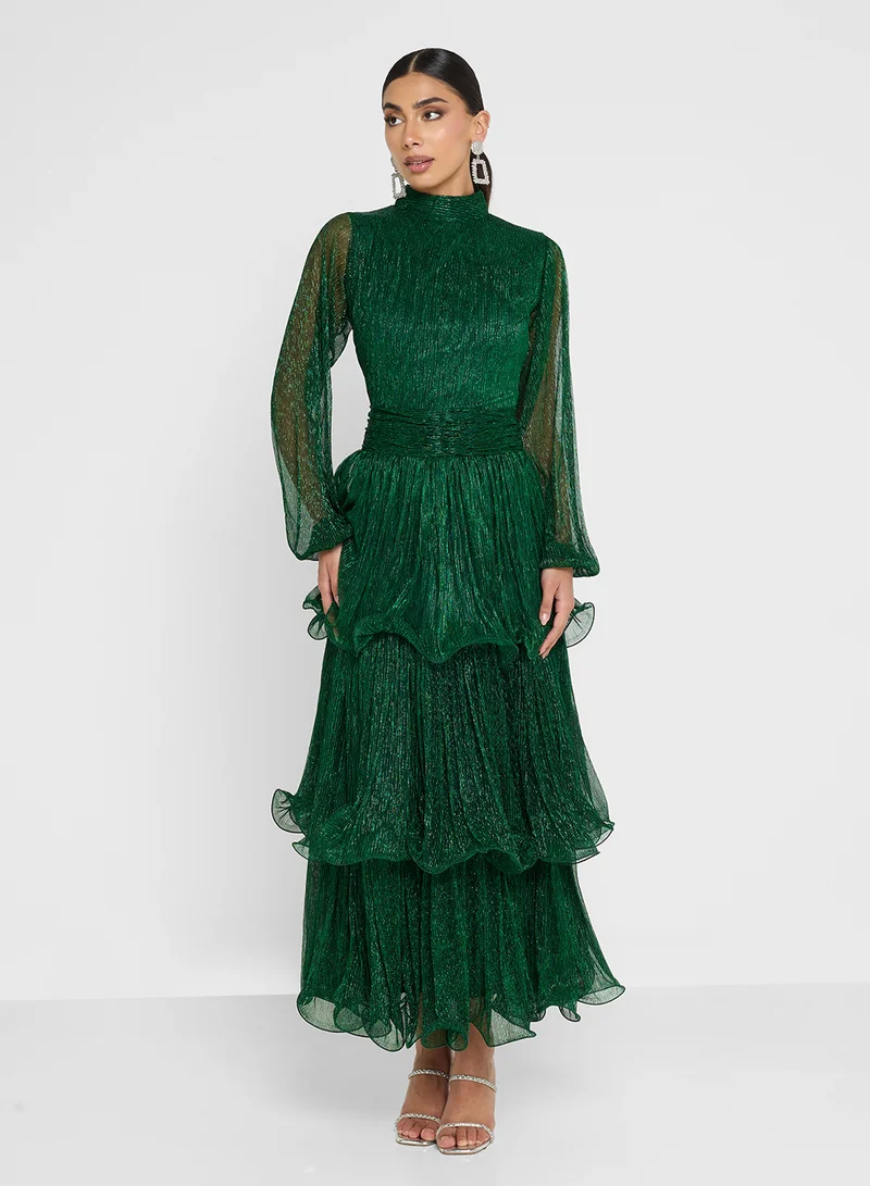 Golden Apple Metallic Layer Puff Sleeve Dress