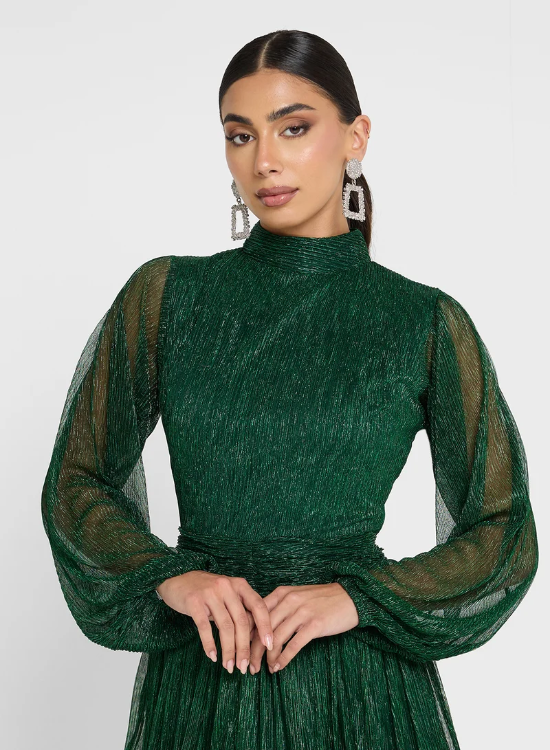 Golden Apple Metallic Layer Puff Sleeve Dress