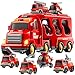 KIZONLY Fire Truck Toys for Toddler 13 35 5in1 Fire Car Carrier Vehicle Set for Girls 1 2 3 4 5 6 Years Old Transport Car with Light Sound Birthdays Gifts for Kids Girls Aged 39 - Image 3