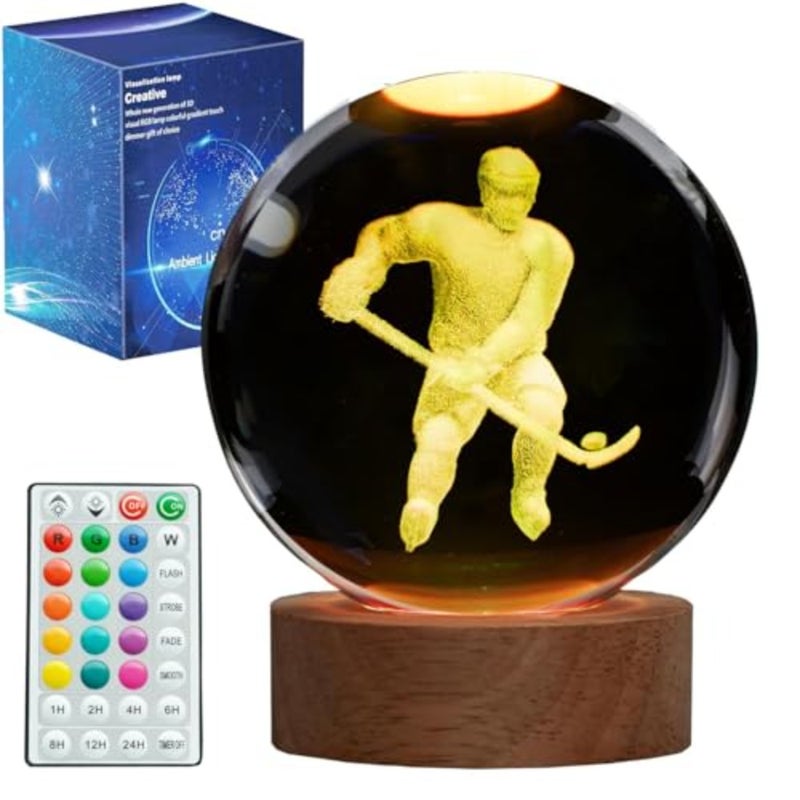 Hockey Night Light, Ice Hockey Gifts, Hockey D Crystal Ball Night Light with Remote Upgraded.5 Inch Lamps with for Birthday Xmas Cool Figurines Gifts for Room Decor Boys Girls - Image 1