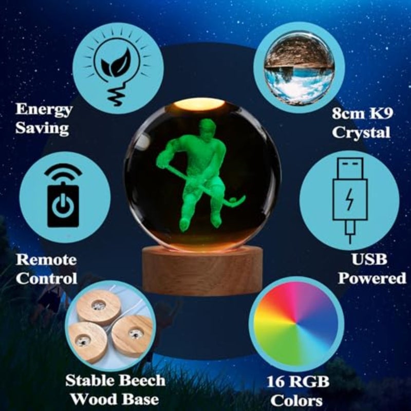 Hockey Night Light, Ice Hockey Gifts, Hockey D Crystal Ball Night Light with Remote Upgraded.5 Inch Lamps with for Birthday Xmas Cool Figurines Gifts for Room Decor Boys Girls - Image 4