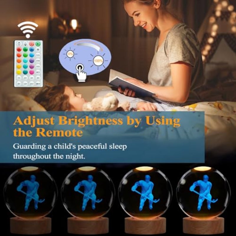 Hockey Night Light, Ice Hockey Gifts, Hockey D Crystal Ball Night Light with Remote Upgraded.5 Inch Lamps with for Birthday Xmas Cool Figurines Gifts for Room Decor Boys Girls - Image 3