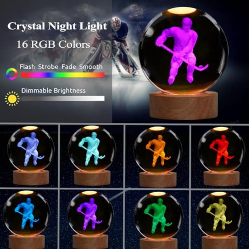 Hockey Night Light, Ice Hockey Gifts, Hockey D Crystal Ball Night Light with Remote Upgraded.5 Inch Lamps with for Birthday Xmas Cool Figurines Gifts for Room Decor Boys Girls - Image 2