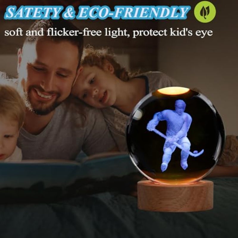 Hockey Night Light, Ice Hockey Gifts, Hockey D Crystal Ball Night Light with Remote Upgraded.5 Inch Lamps with for Birthday Xmas Cool Figurines Gifts for Room Decor Boys Girls - Image 5
