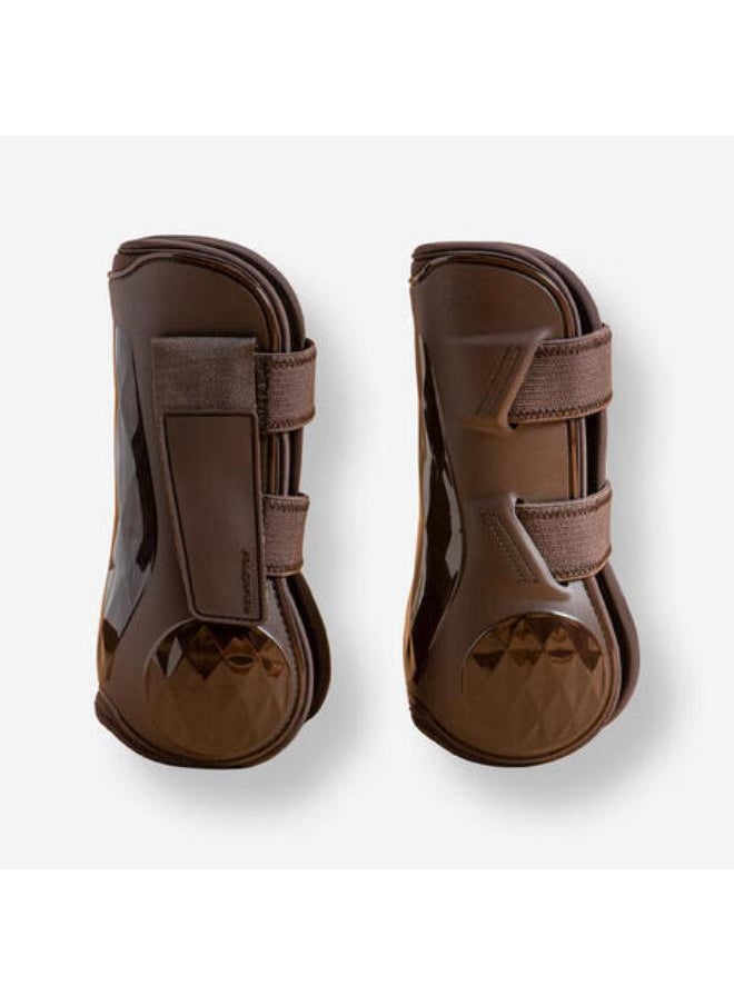 FOUGANZA Horse Riding Open Tendon Boots for Horse & Pony 500 Jump - Brown Twin-Pack  - Image 1