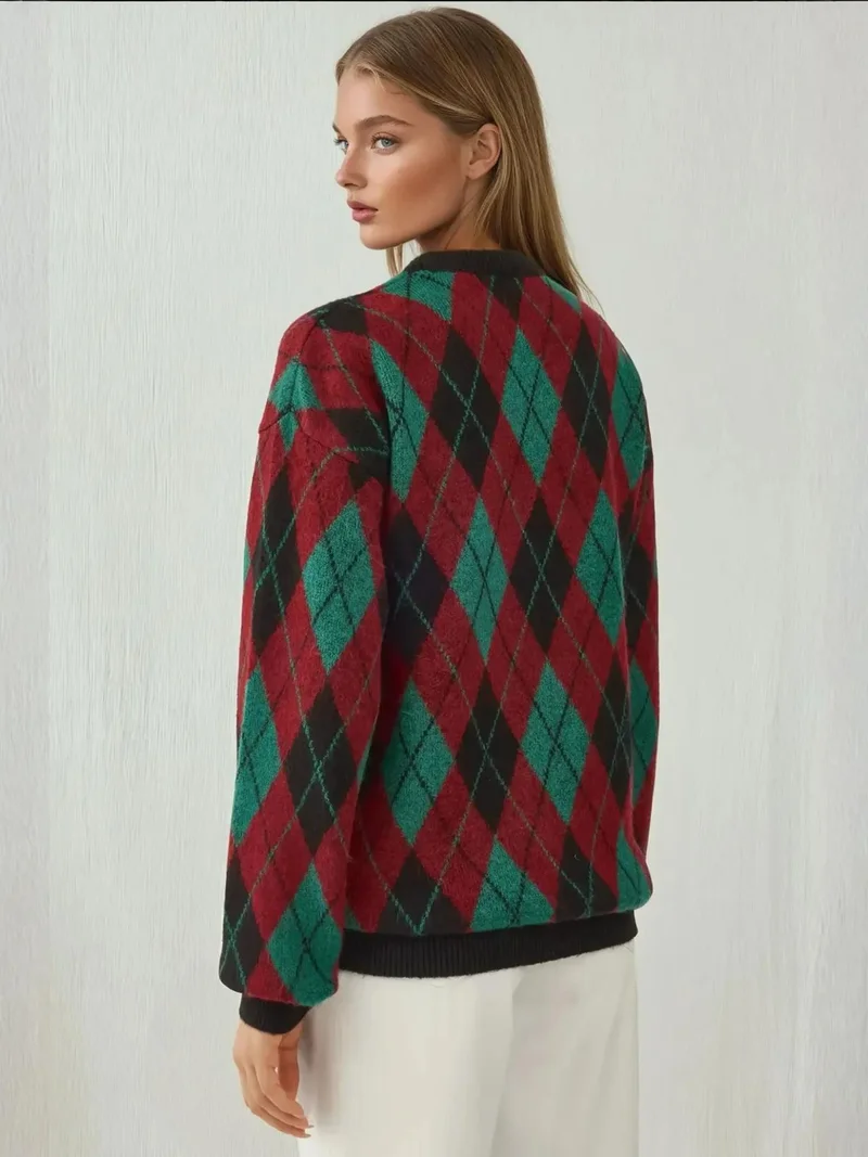 BIG DART BDART Long Sleeve Geometric Pattern Knit Sweater