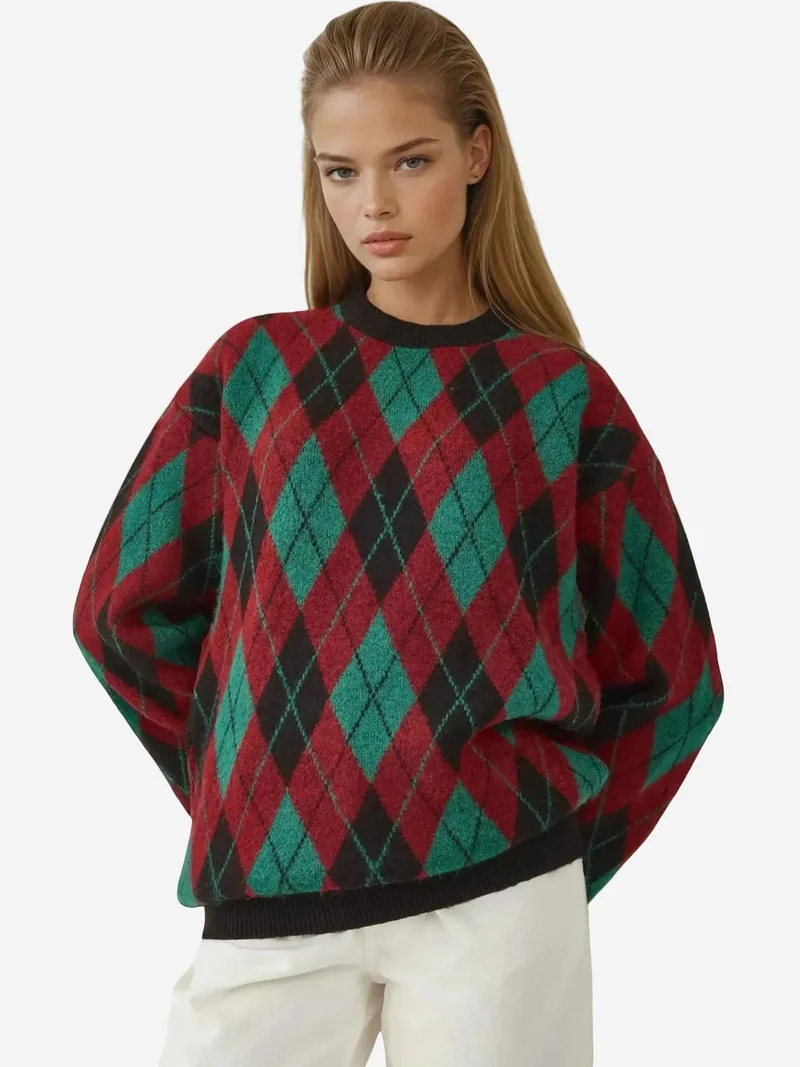BIG DART BDART Long Sleeve Geometric Pattern Knit Sweater