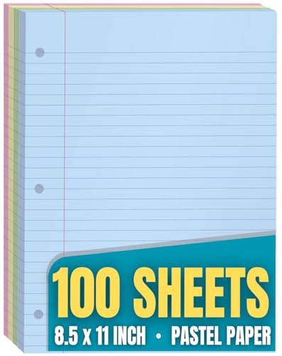 1InTheOffice Colored Notebook Paper, 8.5x11 Wide Ruled Lined Loose Leaf Paper, Pastel Colored, 100 Sheets - Image 1
