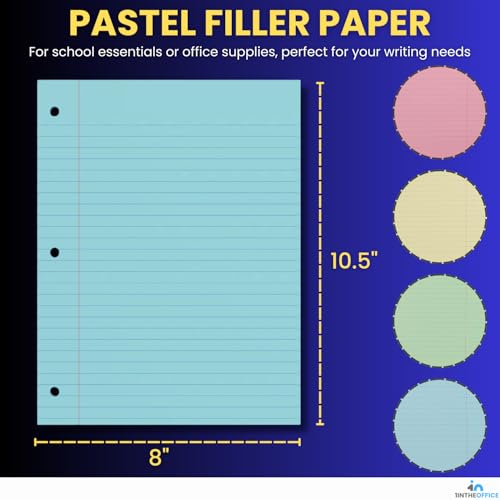 1InTheOffice Colored Notebook Paper, 8.5x11 Wide Ruled Lined Loose Leaf Paper, Pastel Colored, 100 Sheets - Image 2