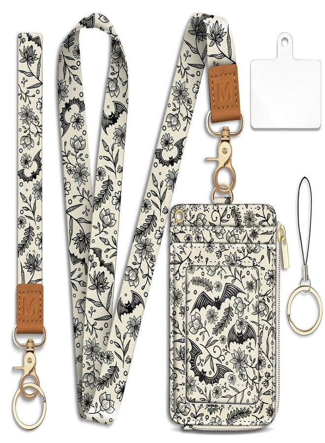 Mavellin Lanyard Wallet with Id Badge Holder, Gothic Bat RFID Small Keychain Wallet Women Wristlet, Cute Zipper Credit Card Holder Phone Wrist Neck Strap for Key Name Tag, Teacher Student Office Gifts - Image 1