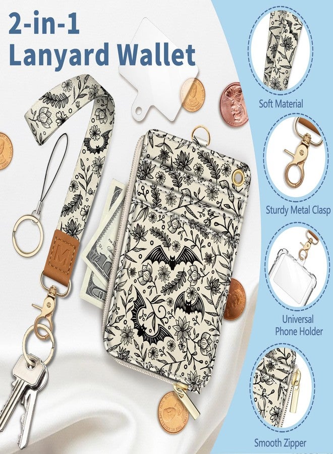 Mavellin Lanyard Wallet with Id Badge Holder, Gothic Bat RFID Small Keychain Wallet Women Wristlet, Cute Zipper Credit Card Holder Phone Wrist Neck Strap for Key Name Tag, Teacher Student Office Gifts - Image 3