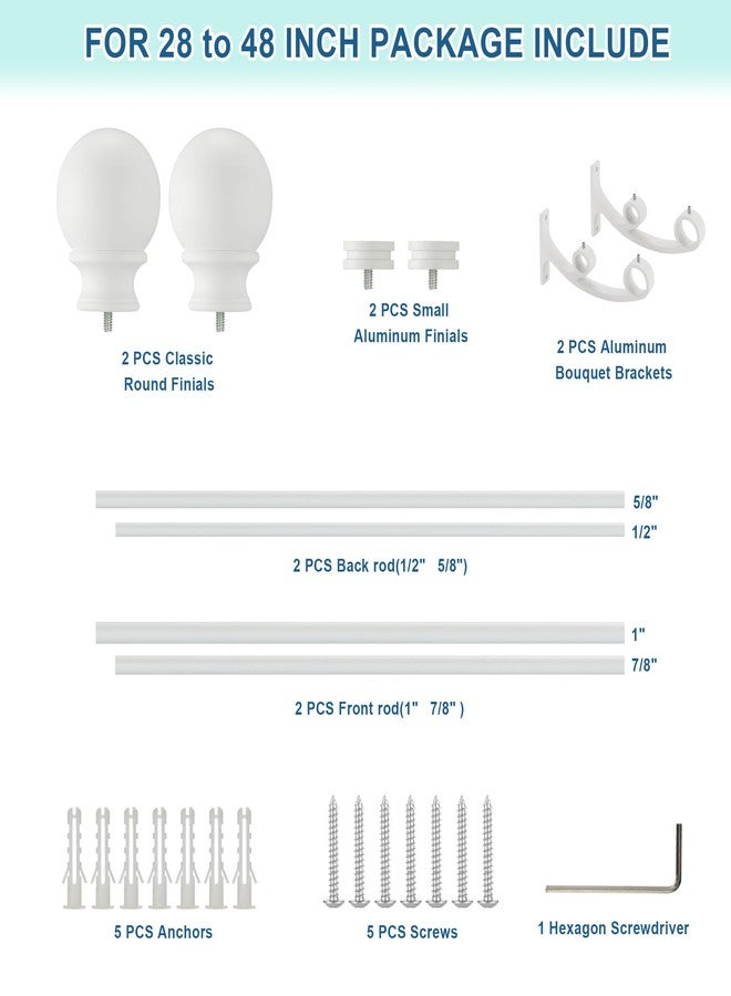 Lwiiom Double Curtain Rods 28-48 inch,1'' Front and 5/8 '' Back Adjustable Heavy Duty Decorative Drapery Rod with Aluminum Bouquet Brackets and Round Finials,Matte White - Image 5