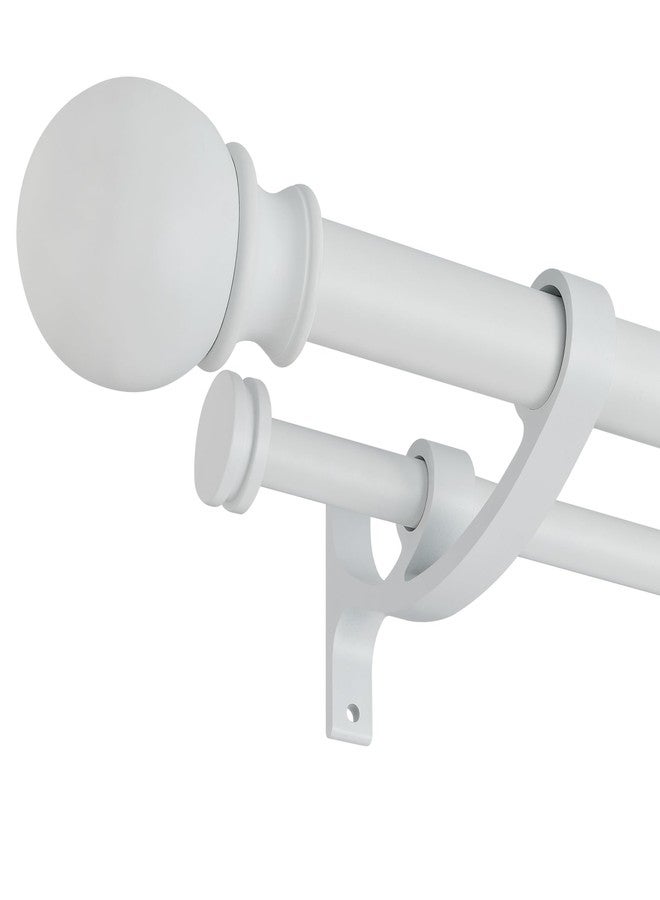 Lwiiom Double Curtain Rods 28-48 inch,1'' Front and 5/8 '' Back Adjustable Heavy Duty Decorative Drapery Rod with Aluminum Bouquet Brackets and Round Finials,Matte White - Image 1