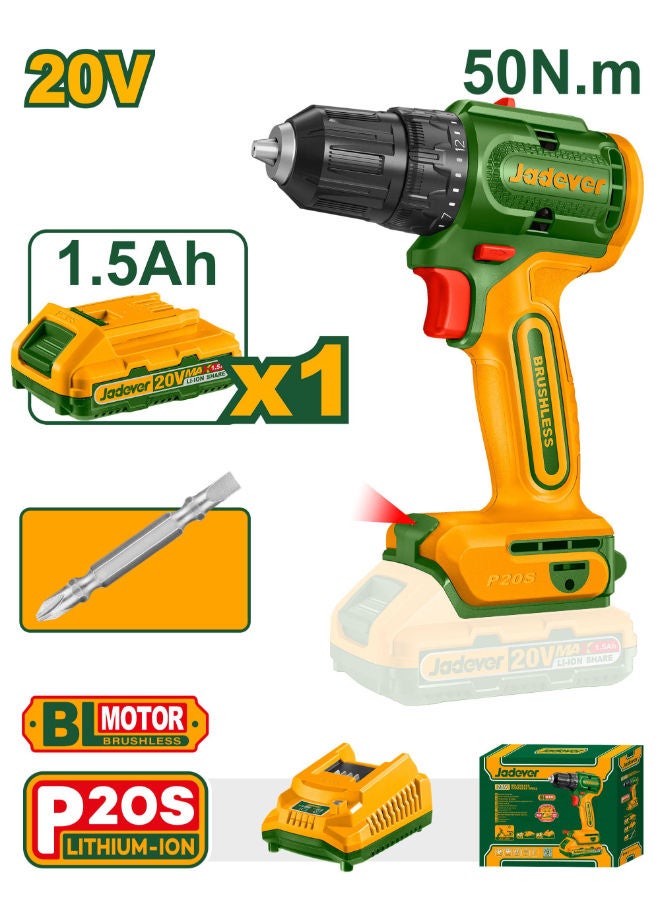 Jadever Brushless Cordless Drill 20V 50Nm Jdcdp5521