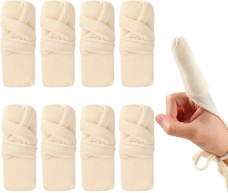 LINXIU 8Pcs Finger Bandages 85 x 3CM Tubular Finger Cots Breathable Finger Gauze Finger Protection for Wound Care Work Sport Beige - Image 1