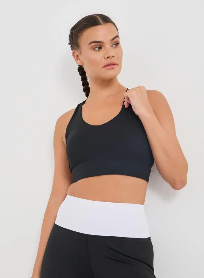 Styli Active Back Dual String Detail Racerback Low Impact Sports Bra