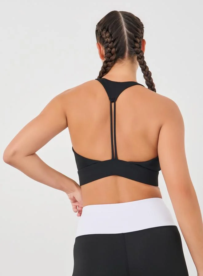 Styli Active Back Dual String Detail Racerback Low Impact Sports Bra