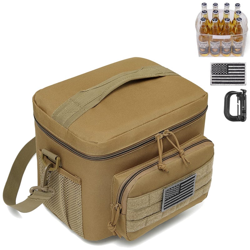 DBTAC Tactical Lunch Bag for Men Women 12 Cans Insulated Lunch Box for Adult  9L Leakproof Lunch Cooler Tote for Work Office Outdoor Travel  Soft Easy To Clean Liner x2 Tan