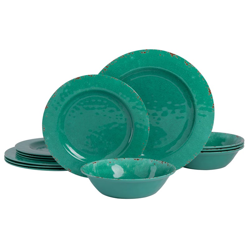 Gibson Home Mauna Melamine Dinnerware Set  Service for 4 (12pcs)  Green - Image 1