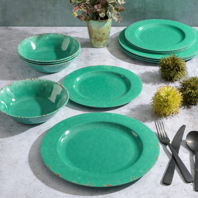 Gibson Home Mauna Melamine Dinnerware Set  Service for 4 (12pcs)  Green - Image 5