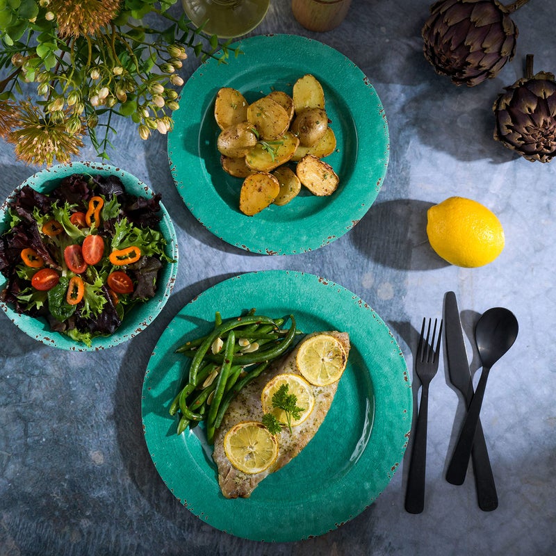 Gibson Home Mauna Melamine Dinnerware Set  Service for 4 (12pcs)  Green - Image 4