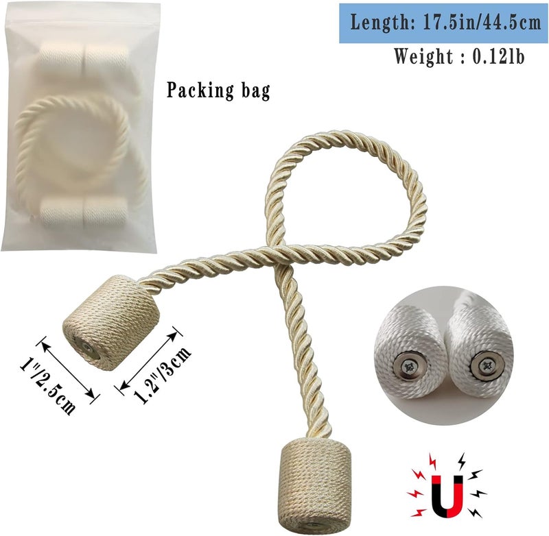 Hangtty Magnetic Curtain Tiebacks 6 Pack Beige Curtain Rope Tieback Curtain Holders for Drapes Modern Tie Backs Decorative Curtain Holdbacks - Image 2
