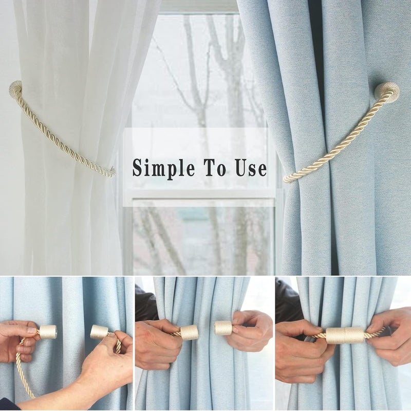 Hangtty Magnetic Curtain Tiebacks 6 Pack Beige Curtain Rope Tieback Curtain Holders for Drapes Modern Tie Backs Decorative Curtain Holdbacks - Image 3