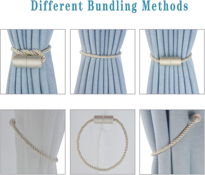 Hangtty Magnetic Curtain Tiebacks 6 Pack Beige Curtain Rope Tieback Curtain Holders for Drapes Modern Tie Backs Decorative Curtain Holdbacks - Image 4