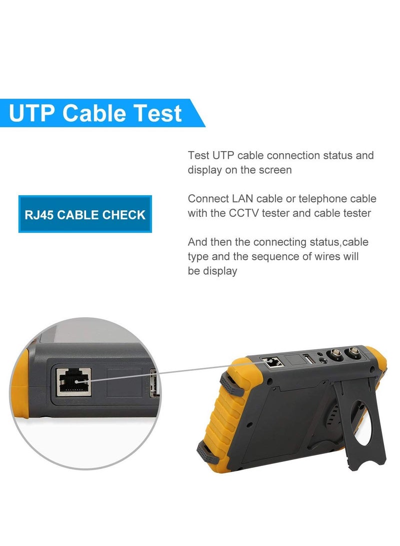 5-Inch 4-in-1 CCTV Monitor Camera Tester for AHD/TVI/CVI/CVBS, Coaxial Analog Video Monitor, UTP/PTZ Cable Testing for 1080P/3/4/5/8MP, with VGA/HDMI Input and DC12V Output, Portable Design. - Image 4