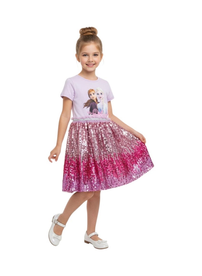 D'Daniela Elsa & Anna Glitter Dress Pinkish Purple with back Zipper - Image 1