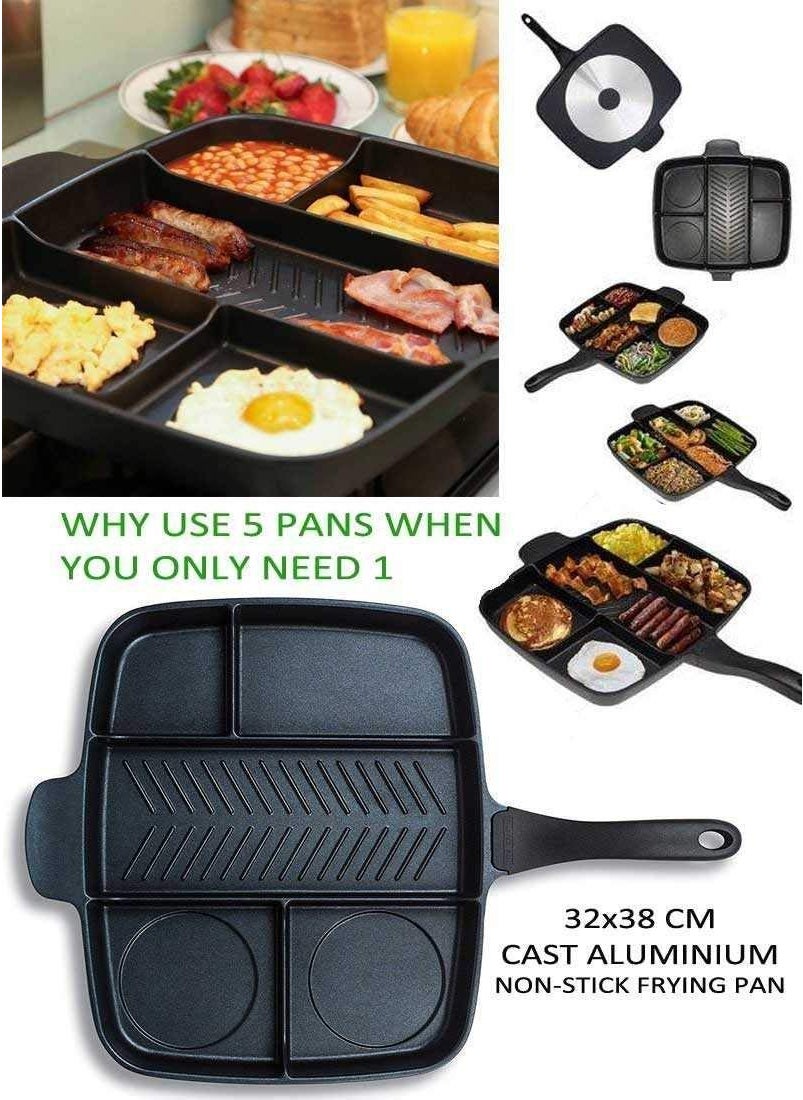 Wishbone - Wishbone Magic pan Double Sided Magic Frying Pan, Non-Stick 5 in 1 Fry Pan Divided Grill Fry Oven Meal Skillet - Image 1