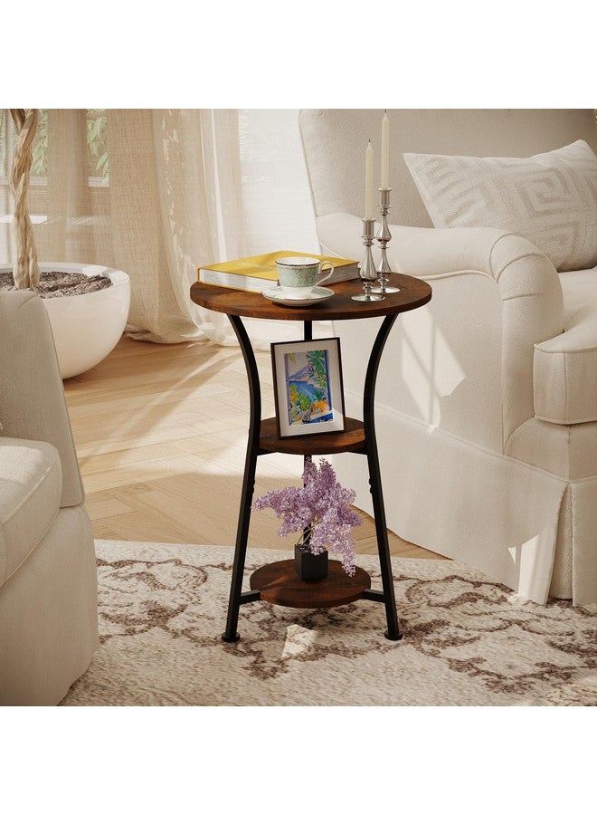 Dulcii Round End Table,3-Tier Small Round Side Table with Wooden Shelves, Rustic Retro Table Corner Sofa Table for Living Room Bedroom, Rustic Brown - Image 2