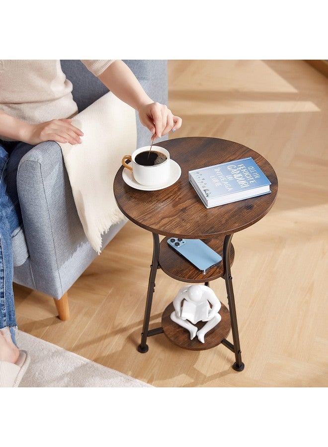 Dulcii Round End Table,3-Tier Small Round Side Table with Wooden Shelves, Rustic Retro Table Corner Sofa Table for Living Room Bedroom, Rustic Brown - Image 3