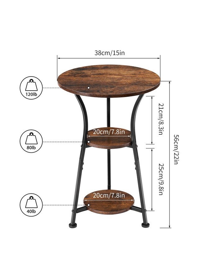 Dulcii Round End Table,3-Tier Small Round Side Table with Wooden Shelves, Rustic Retro Table Corner Sofa Table for Living Room Bedroom, Rustic Brown - Image 4