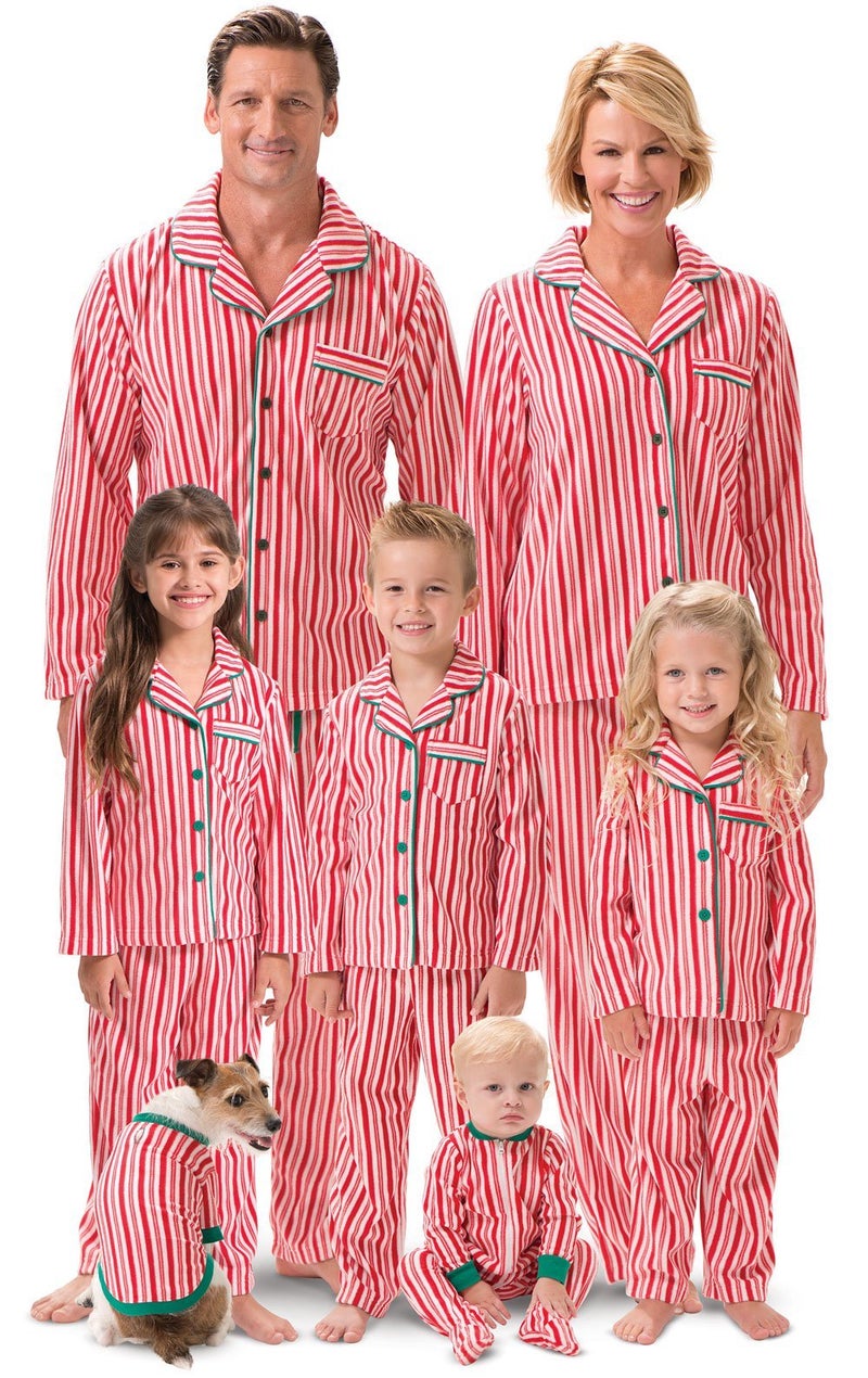 PajamaGram Matching Family Christmas Pajamas Candy Cane Fleece Red Pets SM - Image 2