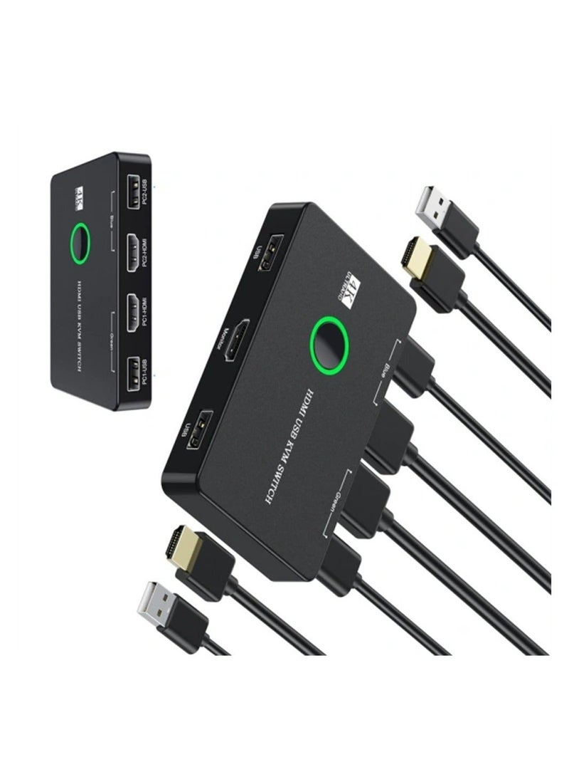 KVM Switch, KVM Switch 1 Monitors 2 Computers, KVM Switches HDMI for 2 Computers Share 1 Monitor, Supports 4K @60 Hz, 2 HDMI Cables and 2 USB Cables Included - Image 1
