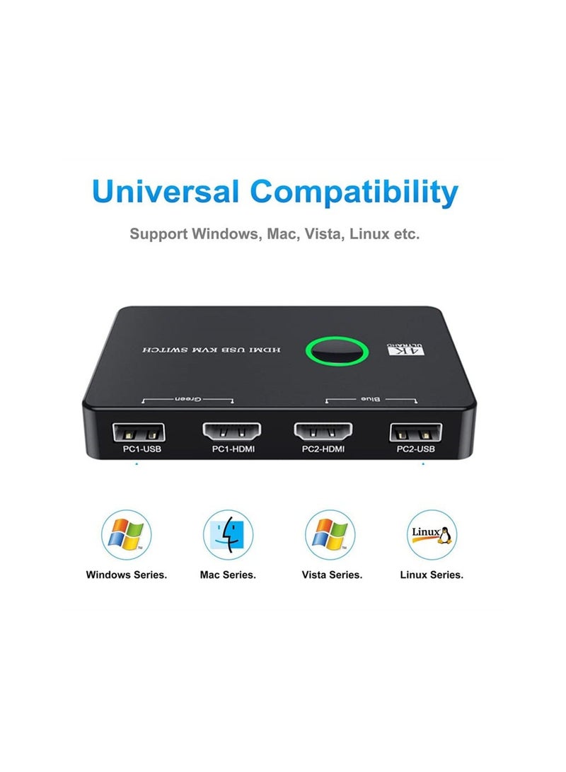 KVM Switch, KVM Switch 1 Monitors 2 Computers, KVM Switches HDMI for 2 Computers Share 1 Monitor, Supports 4K @60 Hz, 2 HDMI Cables and 2 USB Cables Included - Image 5