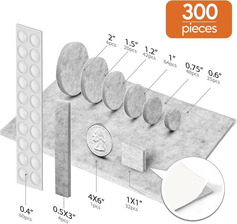 BAIPOK Furniture Pads 300 Pcs Premium Furniture Felt Pads (Grey), Huge Quantity Self Adhesive Felt Furniture Pads, Anti Scratch Floor Protector for Furniture Legs Hardwood Floor with 60 Cabinet Door Bumpers - Image 4