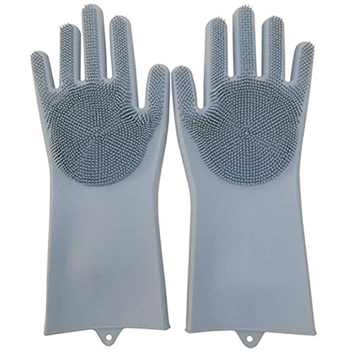 Palshiv Magic Silicone Gloves with Wash Scrubber, Reusable Brush Heat Resistant Gloves Kitchen Tool for Cleaning, Dish Washing, Washing The Car, Pet Hair Care - 1 Pair (ONLY Grey Colour) - Image 1