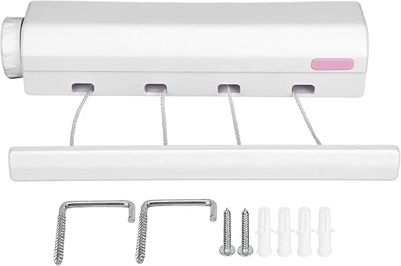 PUNJAN Retractable Clothesline Indoor Outdoor Extendable Washing Line Rope Clothes Drying Rack Wall Mounted Laundry Dryer Ropes for Hotels Terraces Balconies 32m105ft Four Ropes 4 Liner - Image 2