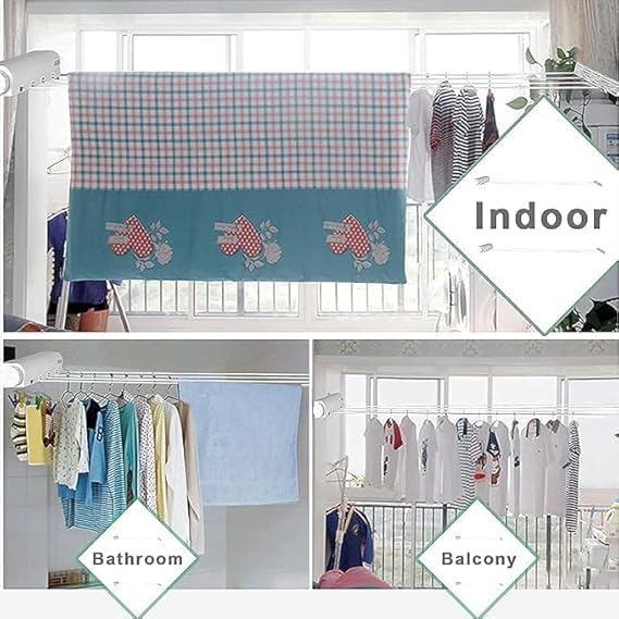 PUNJAN Retractable Clothesline Indoor Outdoor Extendable Washing Line Rope Clothes Drying Rack Wall Mounted Laundry Dryer Ropes for Hotels Terraces Balconies 32m105ft Four Ropes 4 Liner - Image 4