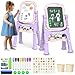 YOHOOLYO Kids Easel Standing Art Easel for Kids Double Sided Children Pink Purple Easel Magnetic Chalkboard Whiteboard Dry Eraser Board Great Gift for Girls - Image 3