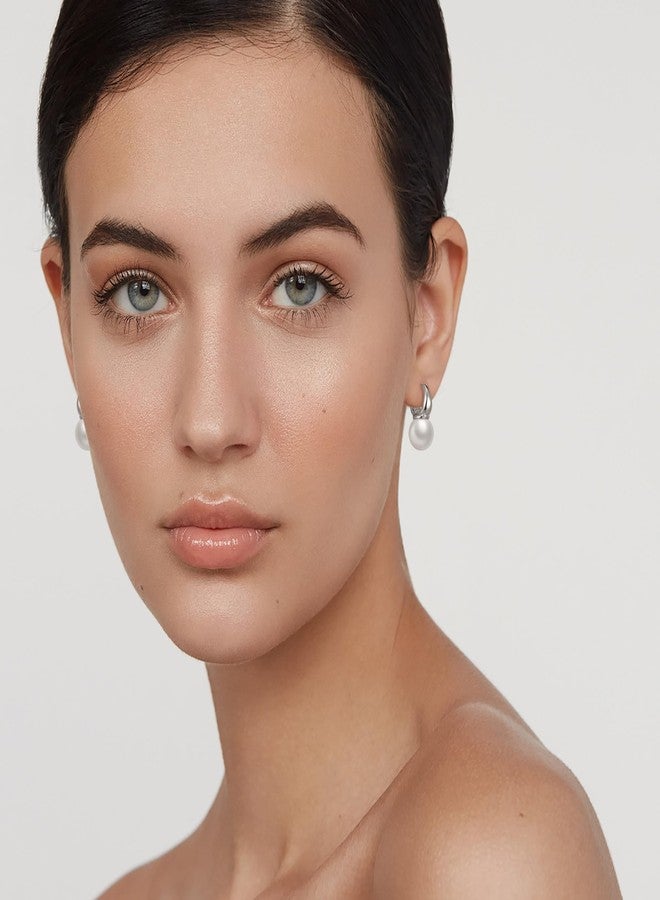 FANZE Sliver Pearl Hoop Earrings for Women Trendy Elegant Jewelry Gift for Wedding Party Prom Chrismas Valentine Mother's Day - Image 3