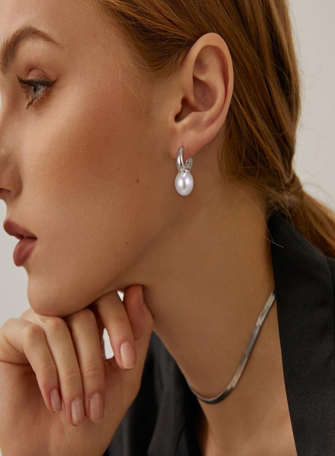 FANZE Sliver Pearl Hoop Earrings for Women Trendy Elegant Jewelry Gift for Wedding Party Prom Chrismas Valentine Mother's Day - Image 4