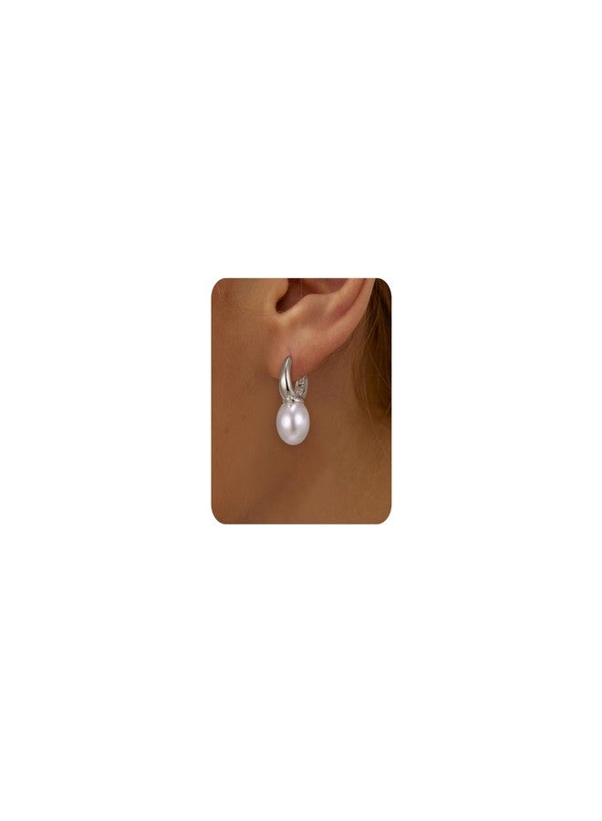 FANZE Sliver Pearl Hoop Earrings for Women Trendy Elegant Jewelry Gift for Wedding Party Prom Chrismas Valentine Mother's Day - Image 1