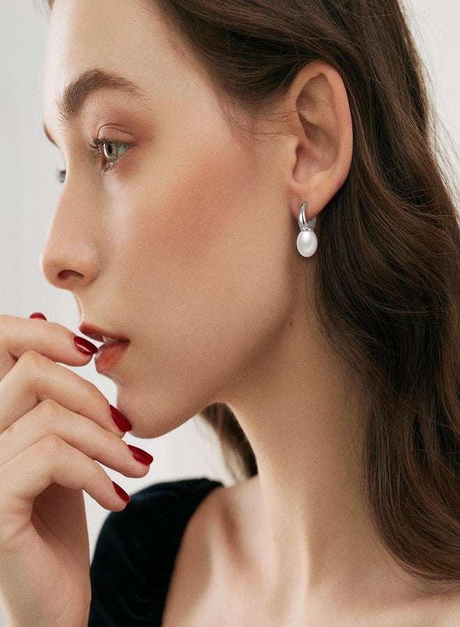 FANZE Sliver Pearl Hoop Earrings for Women Trendy Elegant Jewelry Gift for Wedding Party Prom Chrismas Valentine Mother's Day - Image 2