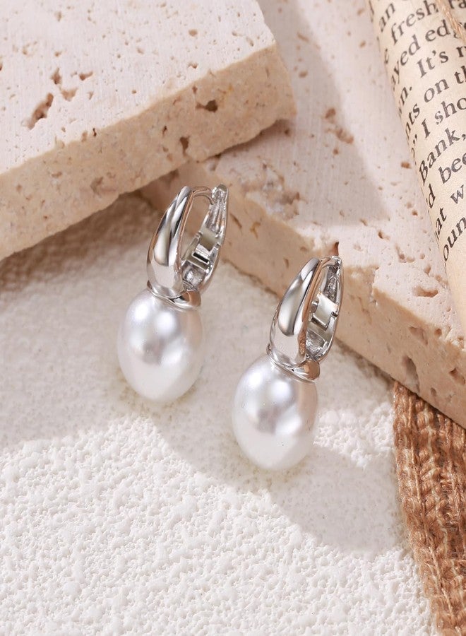 FANZE Sliver Pearl Hoop Earrings for Women Trendy Elegant Jewelry Gift for Wedding Party Prom Chrismas Valentine Mother's Day - Image 5