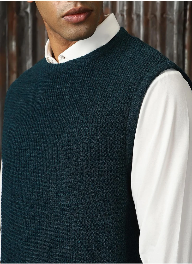 هاي ستار Men's Teal 100% Acrylic Solid Relaxed Fit Sweater