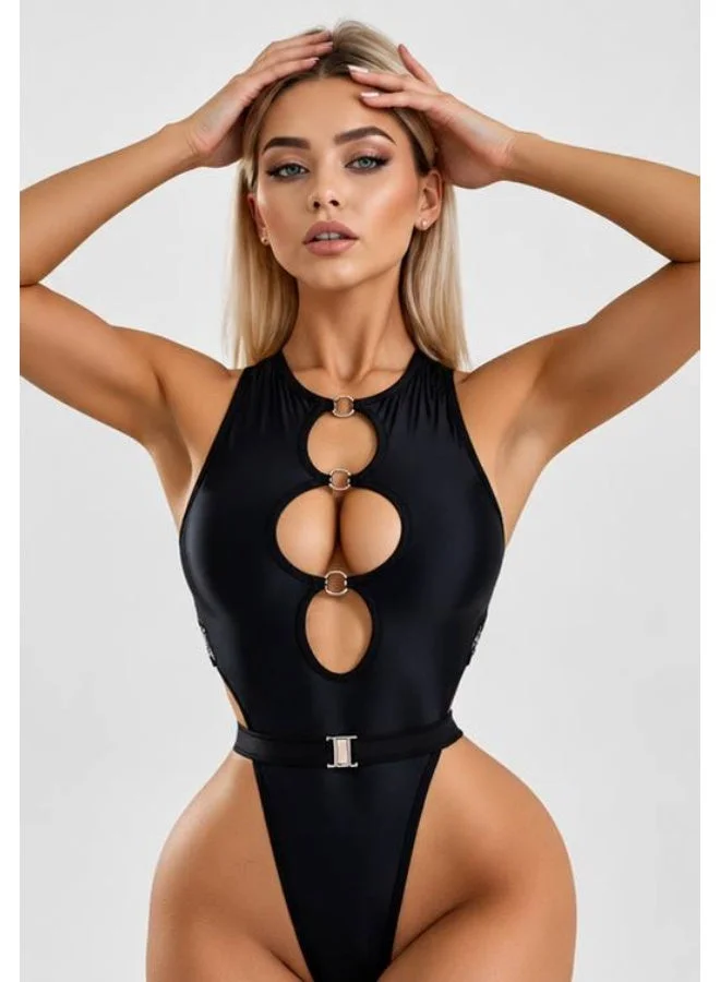 بونا فيدي بونا فايد مايوه نسائي قطعة واحدة أسود بتصميم مفتوح - Miami Body